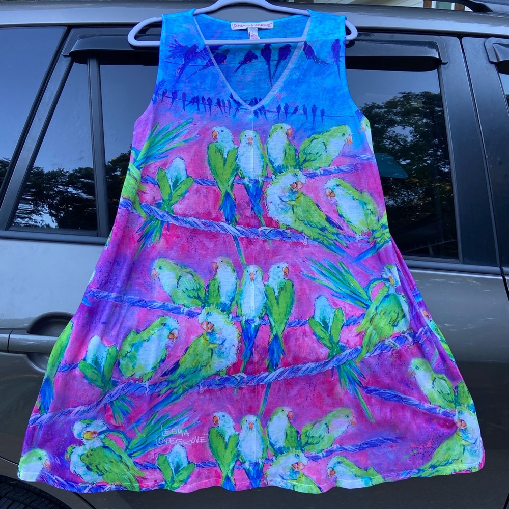 Colorful Parrot Print A-Line Dress